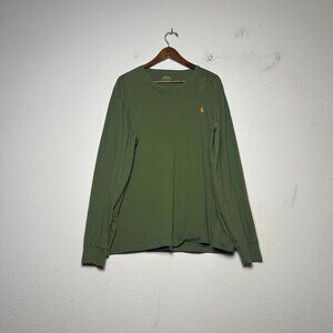 Polo Ralph Long Sleeve Shirt Men XL Green Prep Minimal Formal Orange Pony Casual